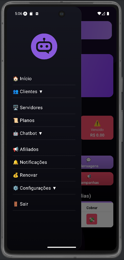 Tela Home do app